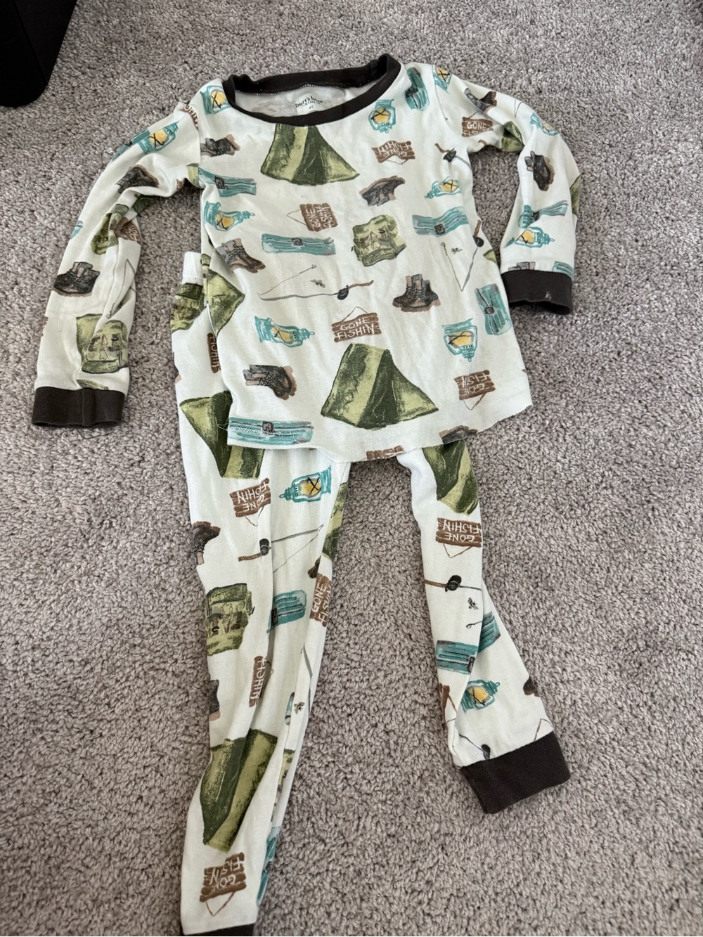Burt’s Bees Camping Print Long Sleeve Pajama Set - Green & Brown